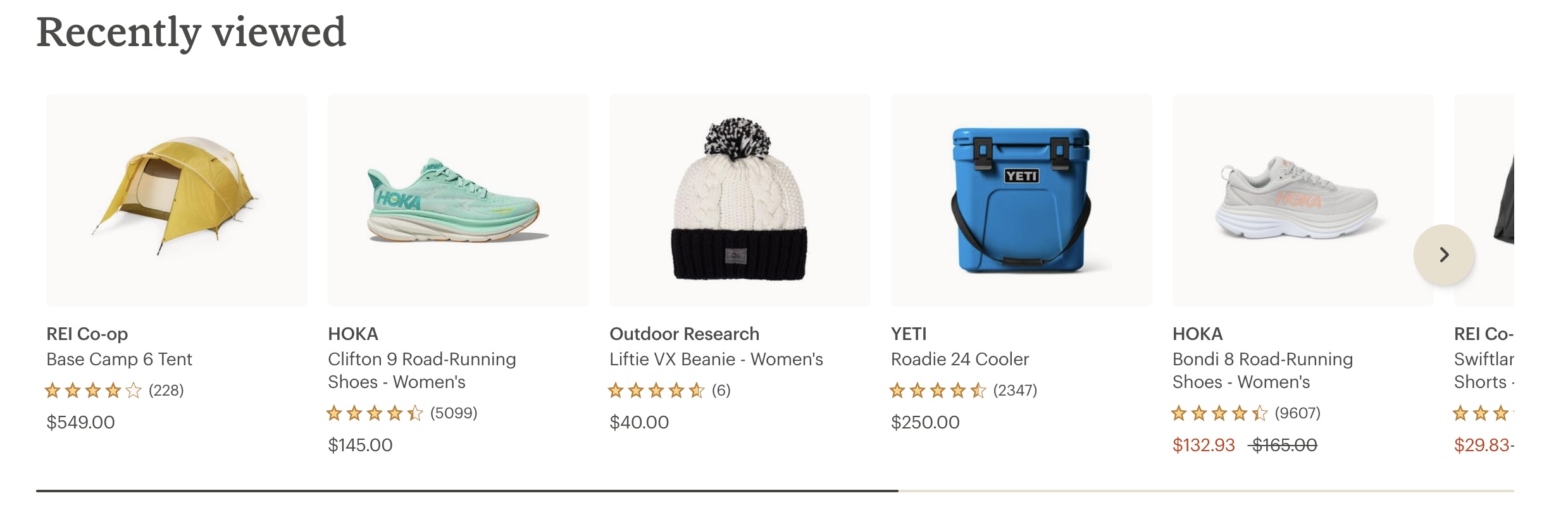 An example of the product recommendations slider
